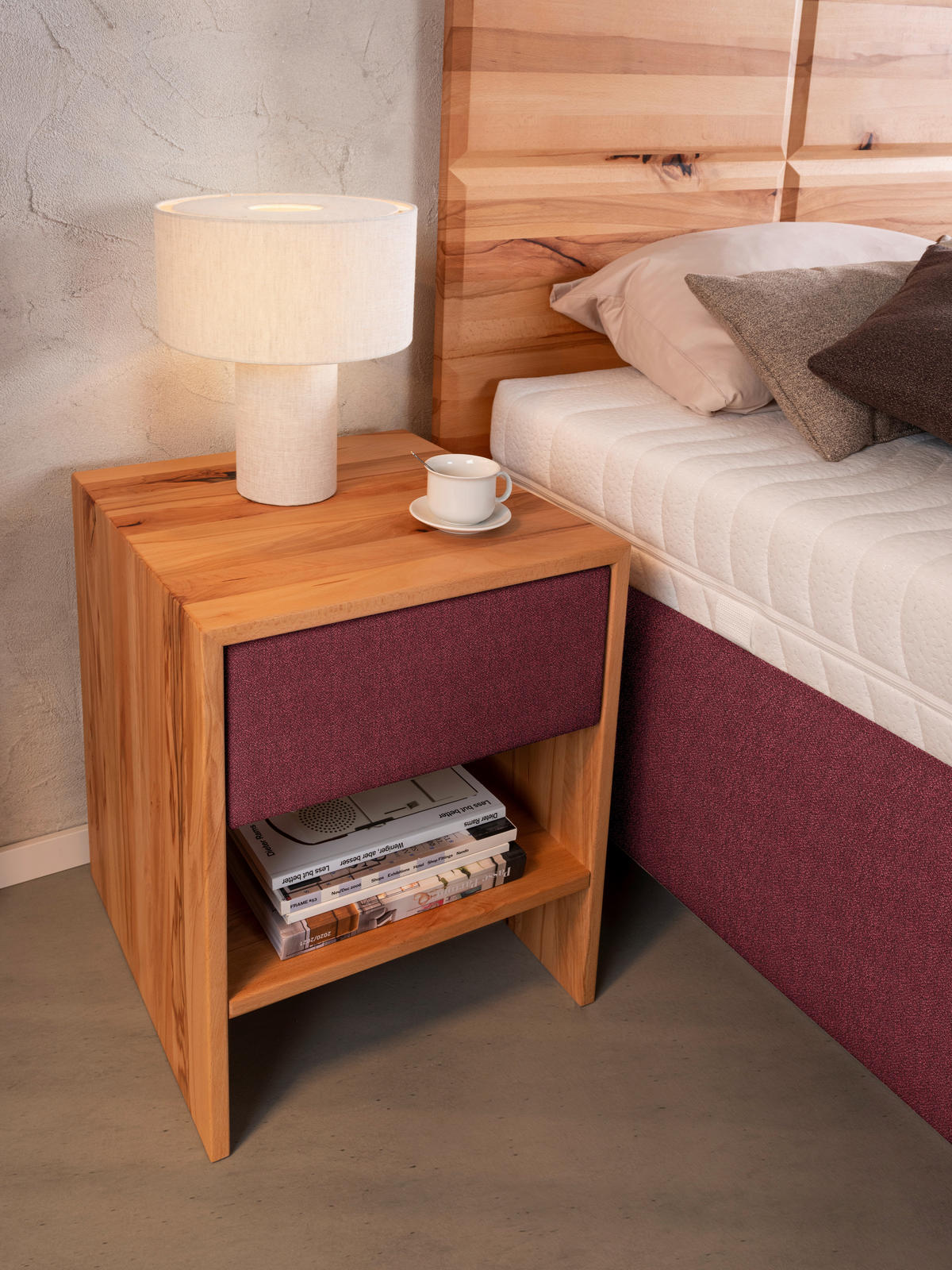 POLSTERBETT 180/200 cm  in Buchefarben, Weinrot  - Weiss/Buchefarben, Design, Holz/Textil (180/200cm) - Valnatura