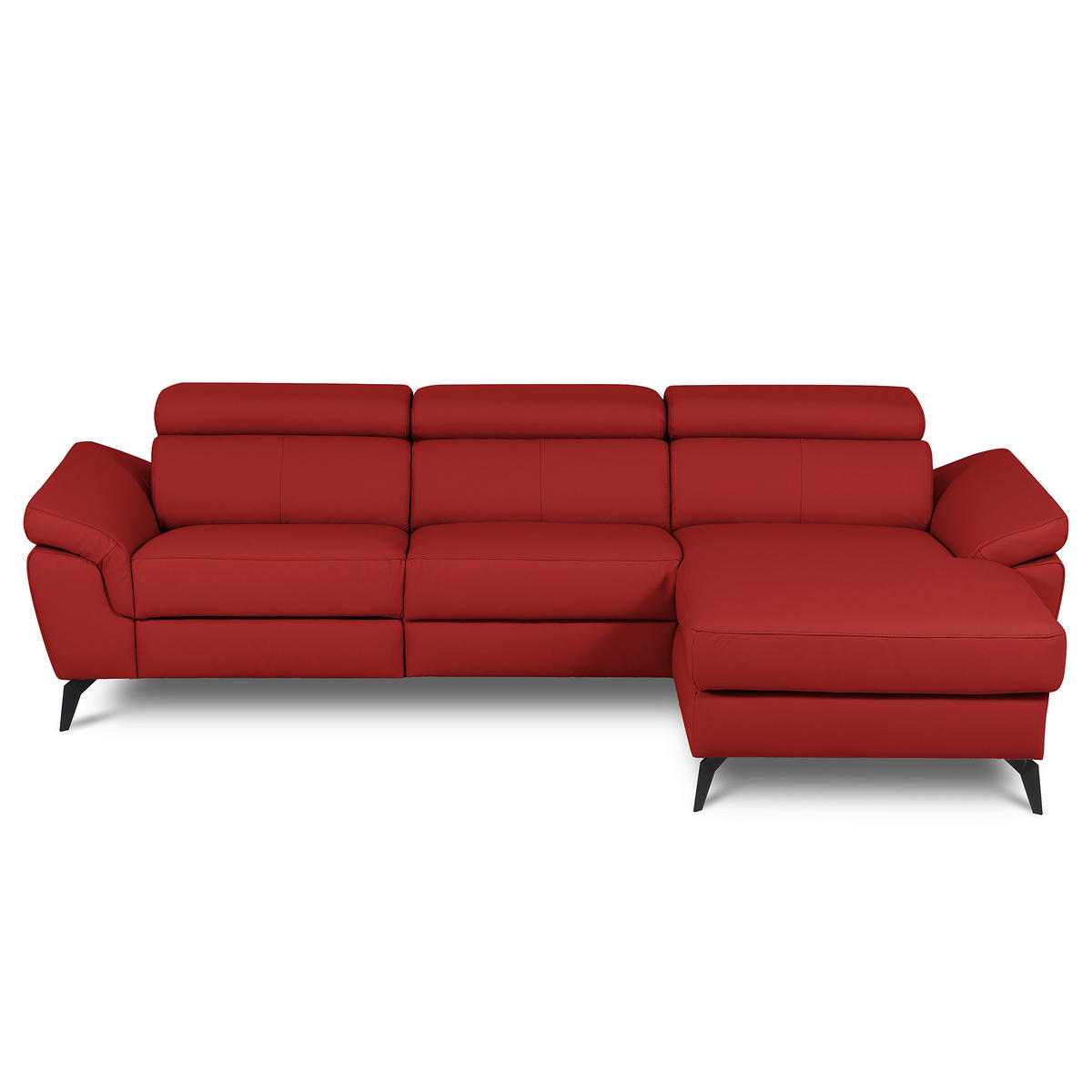 ECKSOFA Rot Echtleder Lederlook Bettkasten, Schlaffunktion, Rücken echt, Armteilverstellung, Kopfteilverstellung  - Rot/Schwarz, Design, Leder/Textil (252/179cm) - Livetastic