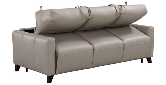 SCHLAFSOFA  in Echtleder Hellgrau  - Eiche dunkel/Hellgrau, Design, Leder/Holz (206/89/97cm) - Novel