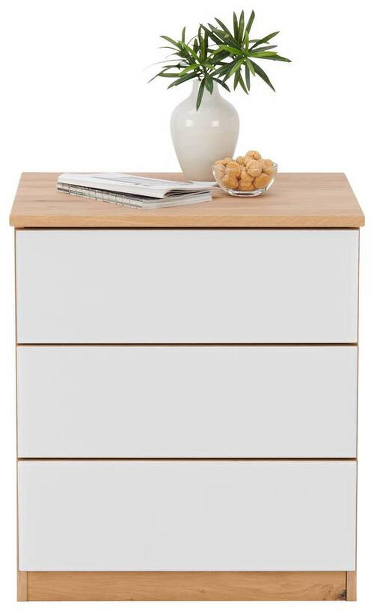 NACHTSCHRANK 50/60/40 cm Eiche massiv  - Eichefarben/Weiß, Natur, Glas/Holz (50/60/40cm) - Linea Natura