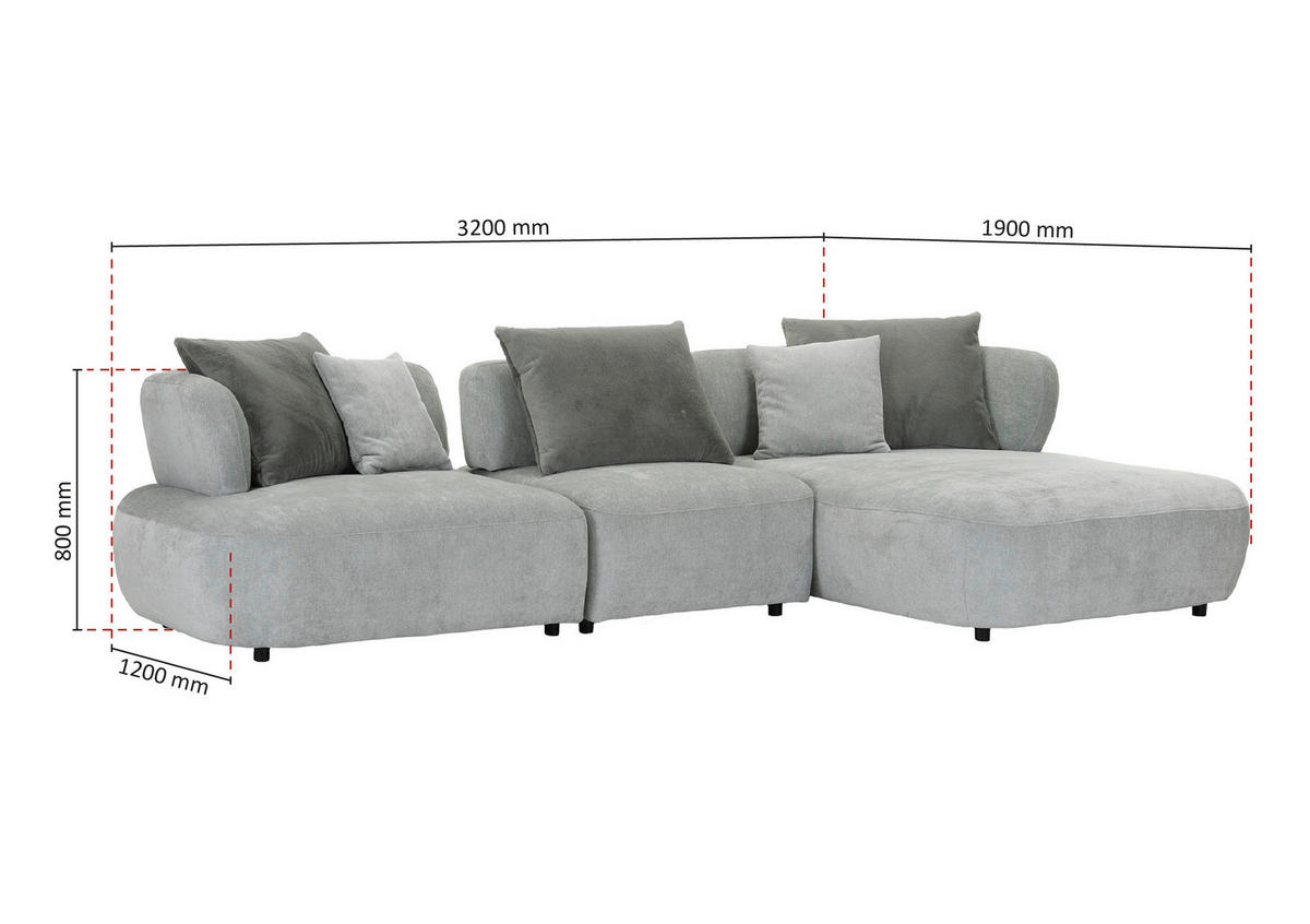 ECKSOFA Mintgrün Flachgewebe Zierkissen, Rückenkissen, Rücken echt, Sitztiefenverstellung  - Salbeigrün/Schwarz, MODERN, Kunststoff/Textil (320/190cm) - Ambia Home