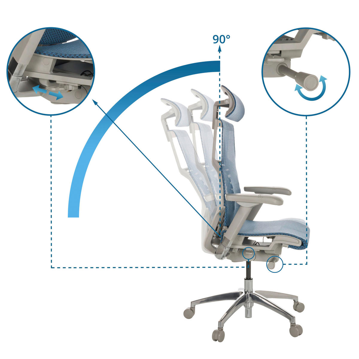 SNURRSTOL  i nät blå  - aluminiumfärg/blå, Basics, metall/textil (67/119-135/60cm) - MID.YOU