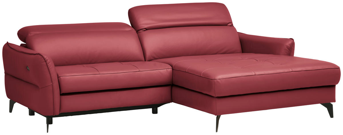 ECKSOFA inkl. Funktionen Rot Echtleder  - Rot/Schwarz, Design, Leder/Metall (246/175cm) - Celina Home