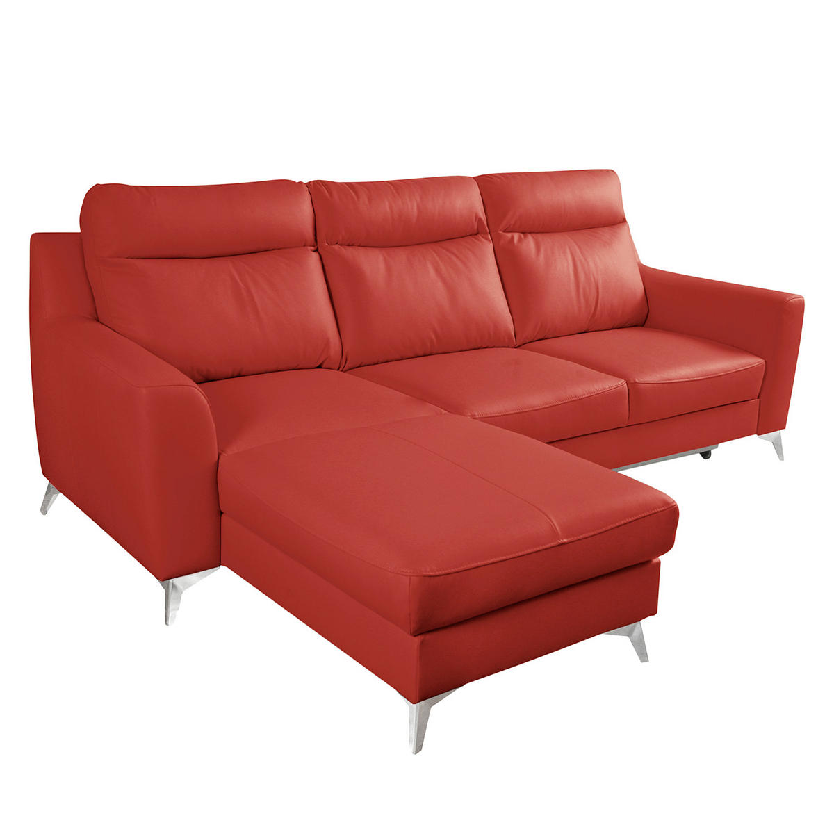 ECKSOFA Lederlook Echtleder Rot  - Chromfarben/Rot, Design, Leder/Textil (236/168cm) - Livetastic