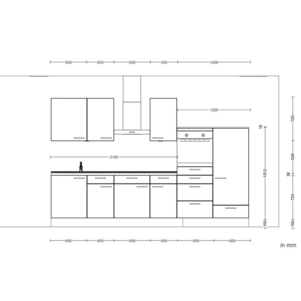 Thumbnail - Nobilia Küchenleerblock Easytouch, Blau, Eiche, Metall, 8 Schubladen, nur wie online abgebildet bestellbar, 330 cm, Blau...
