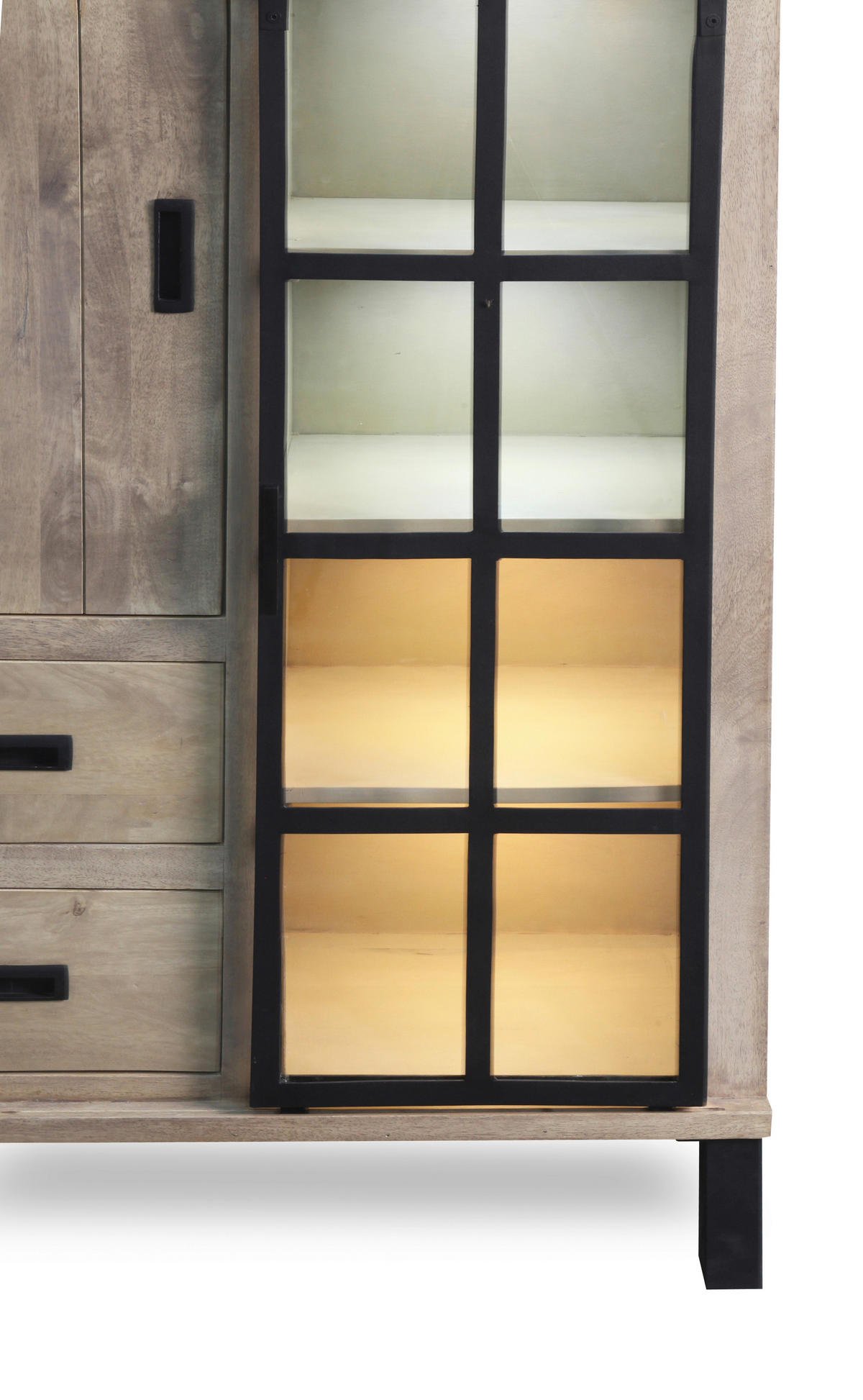 VITRINE  in Hartholz Mangoholz Schwarz, Graubraun  - Graubraun/Schwarz, LIFESTYLE, Glas/Holz (90/135/42cm) - Landscape