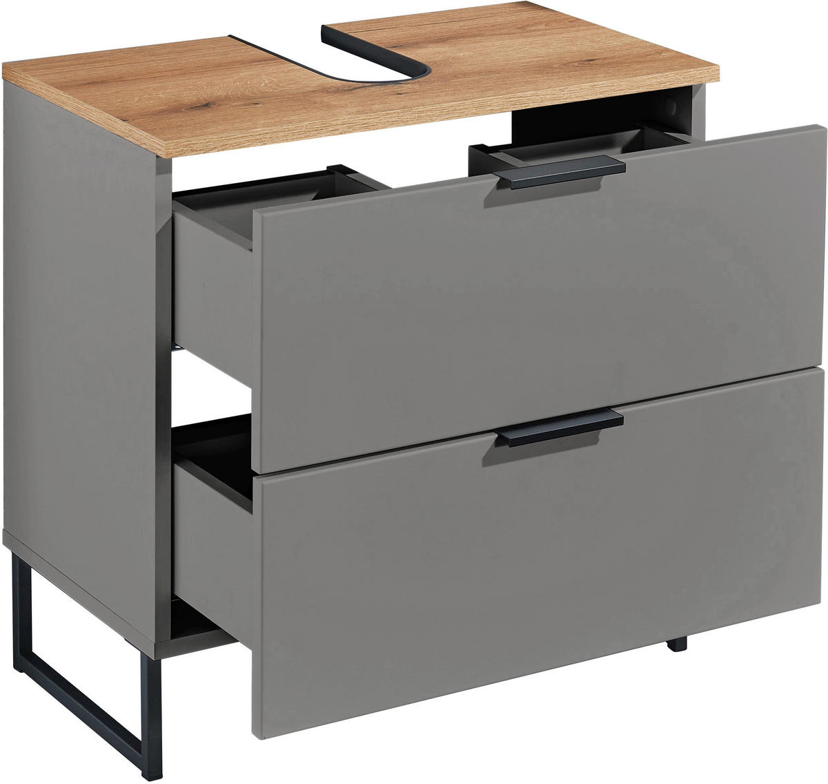 WASCHBECKENUNTERSCHRANK 60/60/35 cm  - Eichefarben/Schwarz, KONVENTIONELL, Holzwerkstoff/Metall (60/60/35cm) - home24