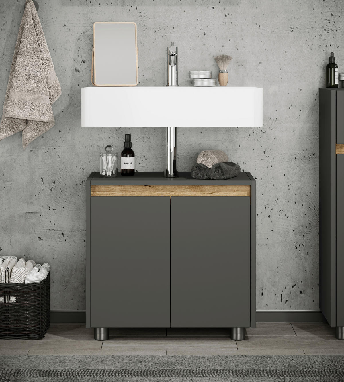 WASCHBECKENUNTERSCHRANK 57/55/33 cm  - Honigeiche/Anthrazit, Trend, Holzwerkstoff/Kunststoff (57/55/33cm) - MID.YOU