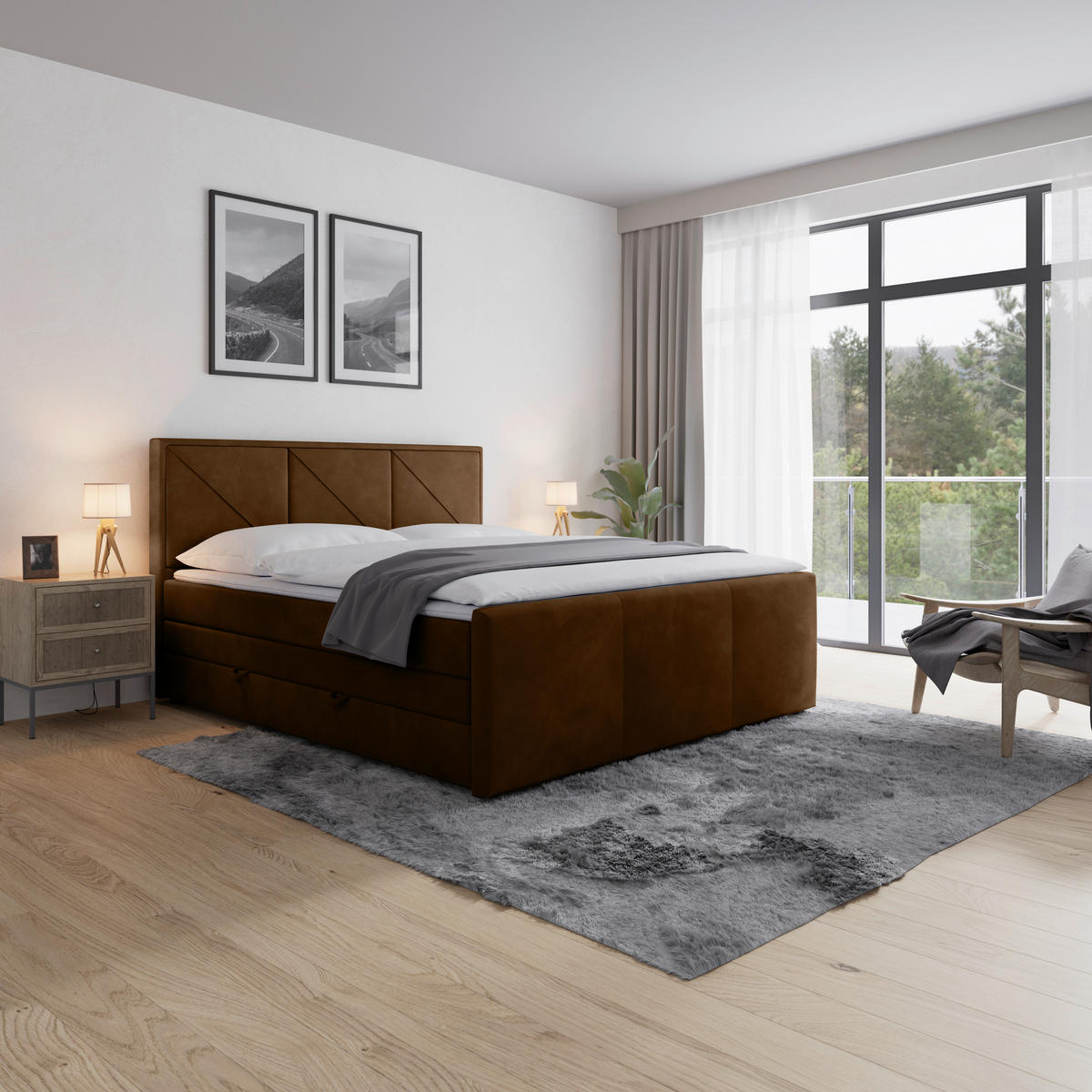 POSTELJA BOXSPRING 180 cm   x 200 cm  , kovina, umetna masa, tekstil, karton, leseni material rjava  - črna/rjava, Moderno, kovina/umetna masa (180/200cm) - MID.YOU