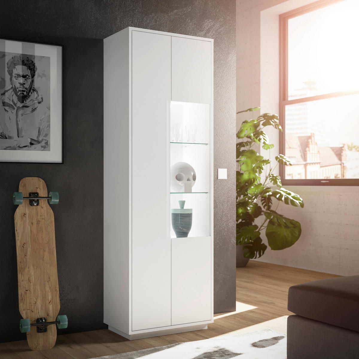 VITRINE Weiss  65/198/38 cm  - Weiss, Modern, Glas/Holzwerkstoff (65/198/38cm) - Carryhome