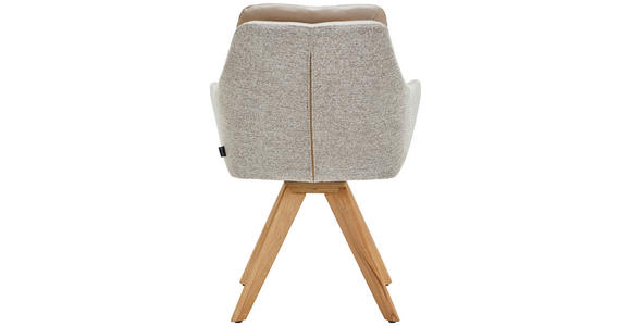 ARMLEHNSTUHL in Webstoff Kombination Echtleder/Stoff pigmentiert - Wildeiche/Beige, Design, Leder/Holz (62/90/65cm) - Waldwelt