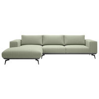 ECKSOFA in Chenille Mintgrün  - Beige/Schwarz, Design, Holz/Textil (180/330cm) - MID.YOU
