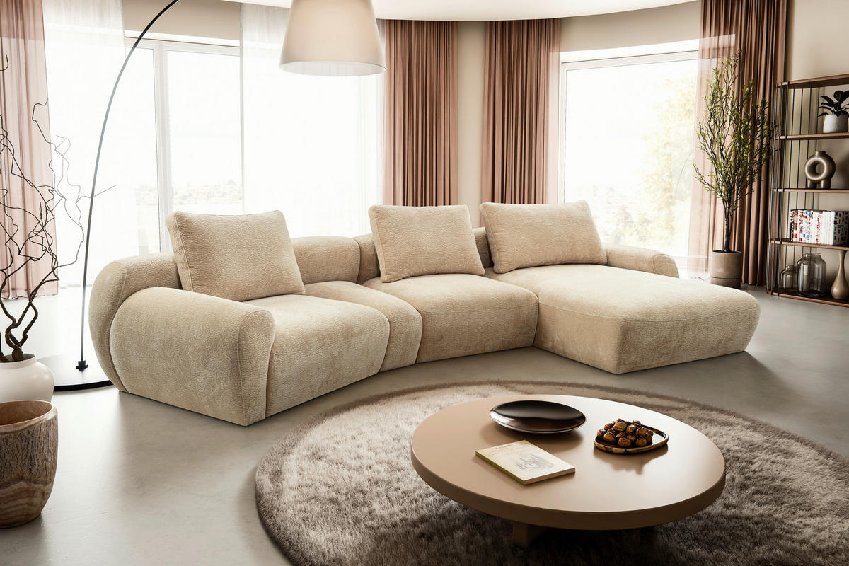 ECKSOFA Beige Chenille  - Beige/Schwarz, KONVENTIONELL, Kunststoff/Textil (362/176cm) - Carryhome