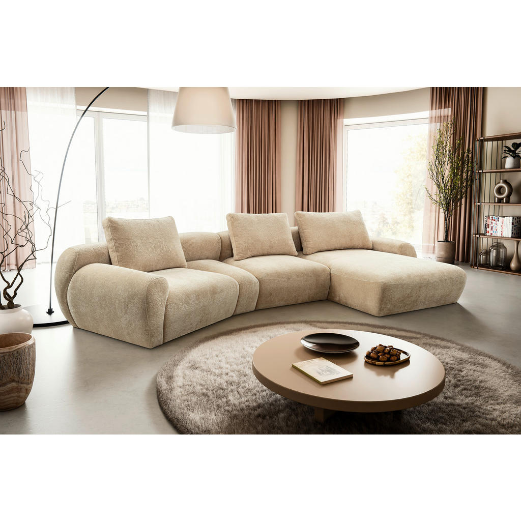 Thumbnail - Carryhome Ecksofa, Beige, Textil, 4-Sitzer, Füllung: Silikon, Ottomane rechts, organische Form, 362x176 cm, seitenverkeh...