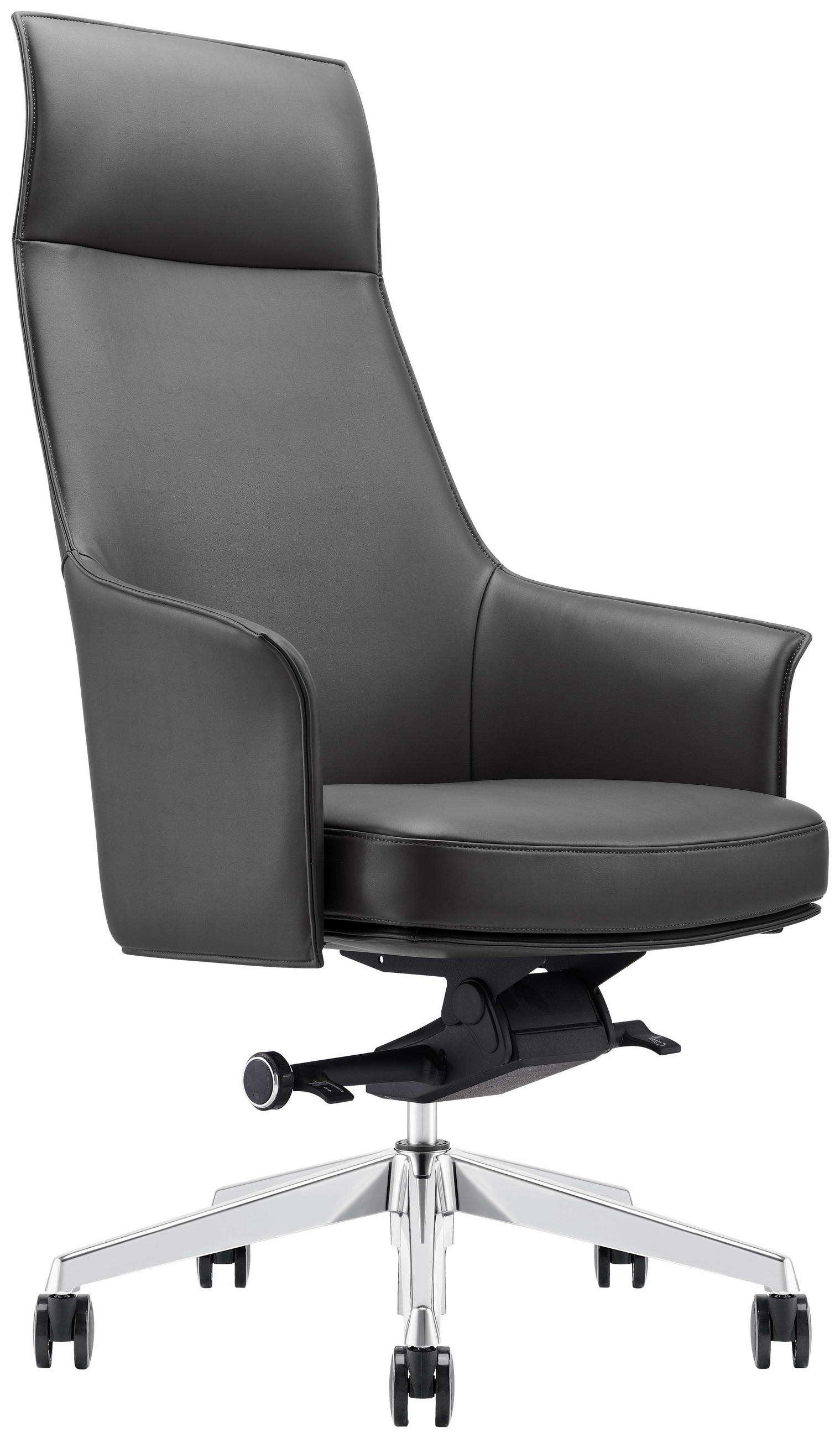 CHEFSESSEL Schwarz, Alufarben  - Silberfarben/Schwarz, KONVENTIONELL, Leder/Kunststoff (68/121-127/67cm) - Venda