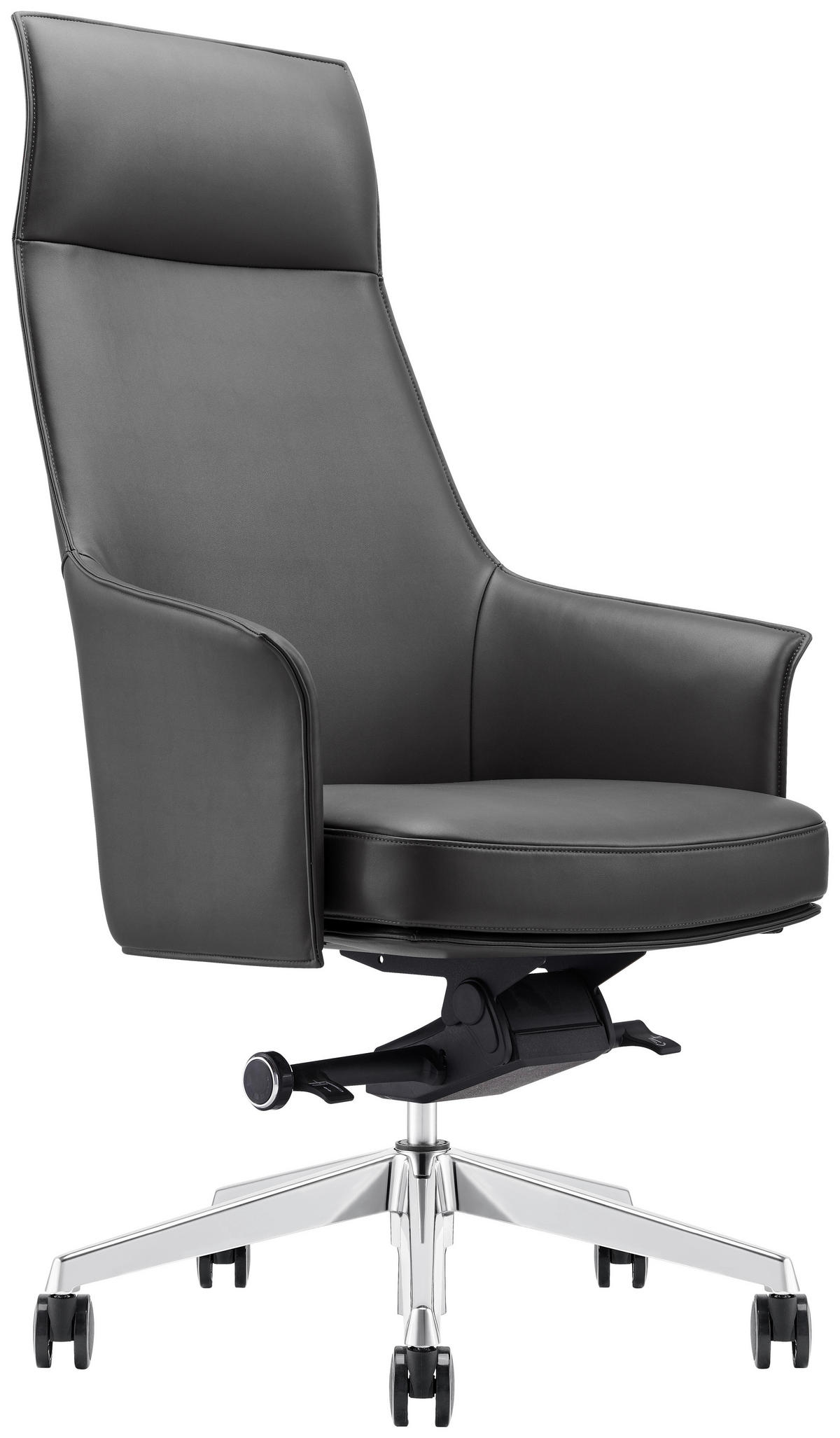 CHEFSESSEL Schwarz, Alufarben  - Silberfarben/Schwarz, KONVENTIONELL, Leder/Kunststoff (68/121-127/67cm) - Venda