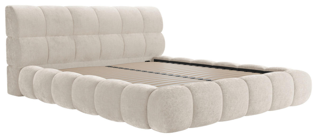 POLSTERBETT 180/200 cm,  in Beige, Lattenrost, Bettkasten,  - Beige/Schwarz, Design, Holz/Textil (180/200cm) - Chameo