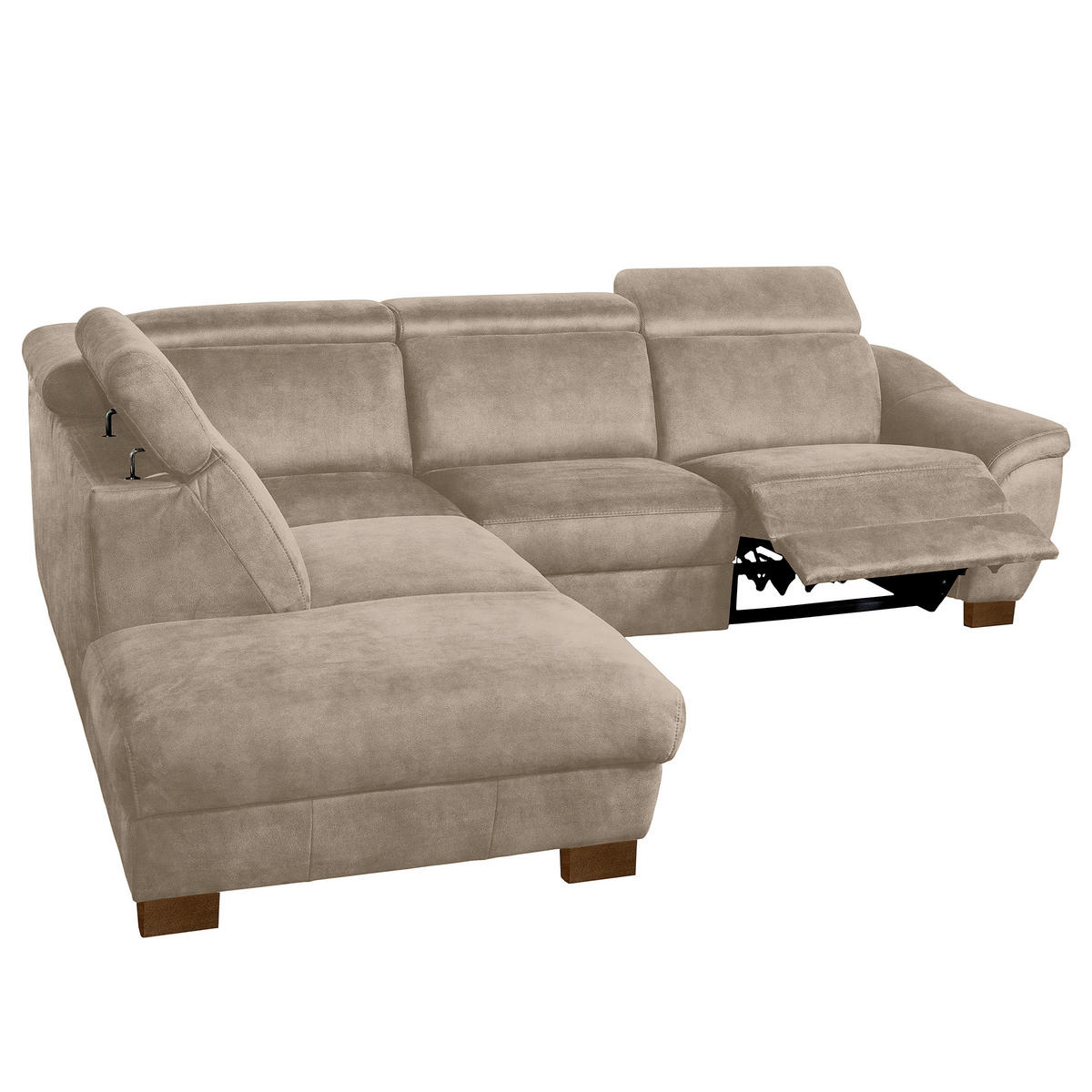ECKSOFA TREND in Mikrofaser Taupe Bettkasten, Relaxfunktion, Kopfteilverstellung  238/276 cm  - Taupe/Wengefarben, Design, Holz/Textil (238/276cm) - Livetastic