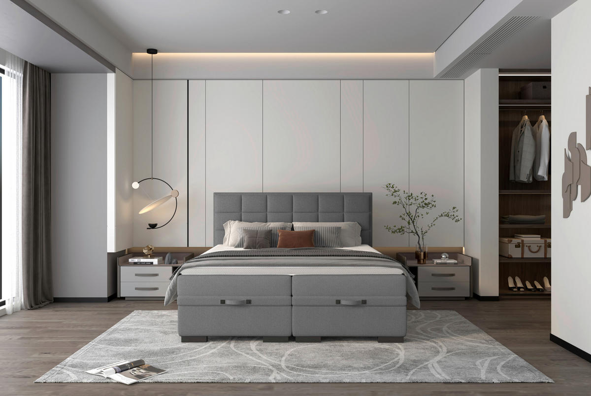 BOXSPRINGBETT 180/200 cm  in Dunkelgrau  - Dunkelgrau/Schwarz, Konventionell, Kunststoff/Textil (180/200cm) - home24