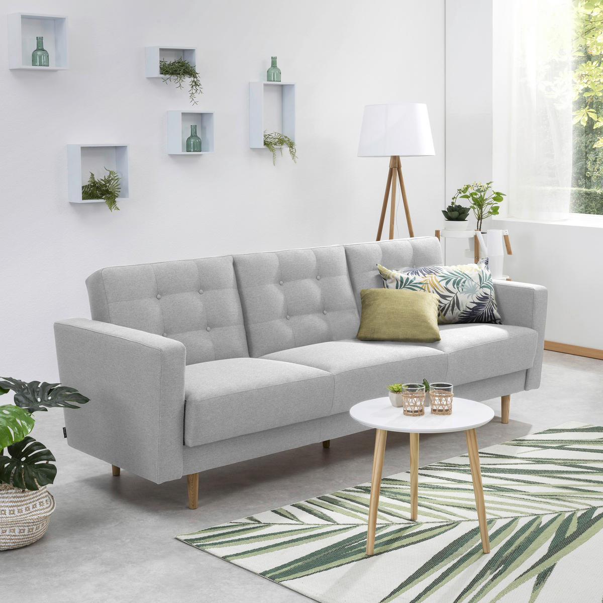 3-SITZER-SOFA in Flachgewebe Hellgrau  - Eschefarben/Hellgrau, Modern, Holz/Textil (224/81/83cm) - Max Winzer