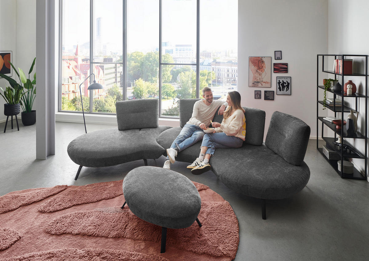 BIGSOFA Flachgewebe Anthrazit  - Anthrazit/Schwarz, Design, Textil/Metall (456/93/138cm) - Moderano