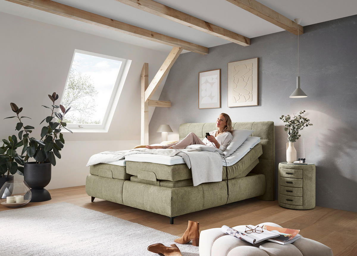BOXSPRINGBETT 180/200 cm  in Olivgrün  - Schwarz/Olivgrün, KONVENTIONELL, Textil/Metall (180/200cm) - Dieter Knoll