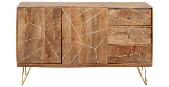 SIDEBOARD in 145/88/43 cm - Goldfarben/Naturfarben, Design, Holz/Metall (145/88/43cm) - Landscape