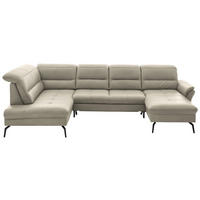 WOHNLANDSCHAFT  in Echtleder Ecru  - Ecru/Schwarz, Design, Leder/Metall (206/336/181cm) - Beldomo Speed