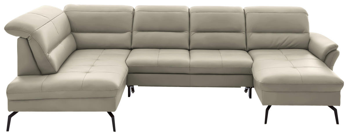 WOHNLANDSCHAFT  in Echtleder Ecru  - Ecru/Schwarz, Design, Leder/Metall (206/336/181cm) - Beldomo Speed