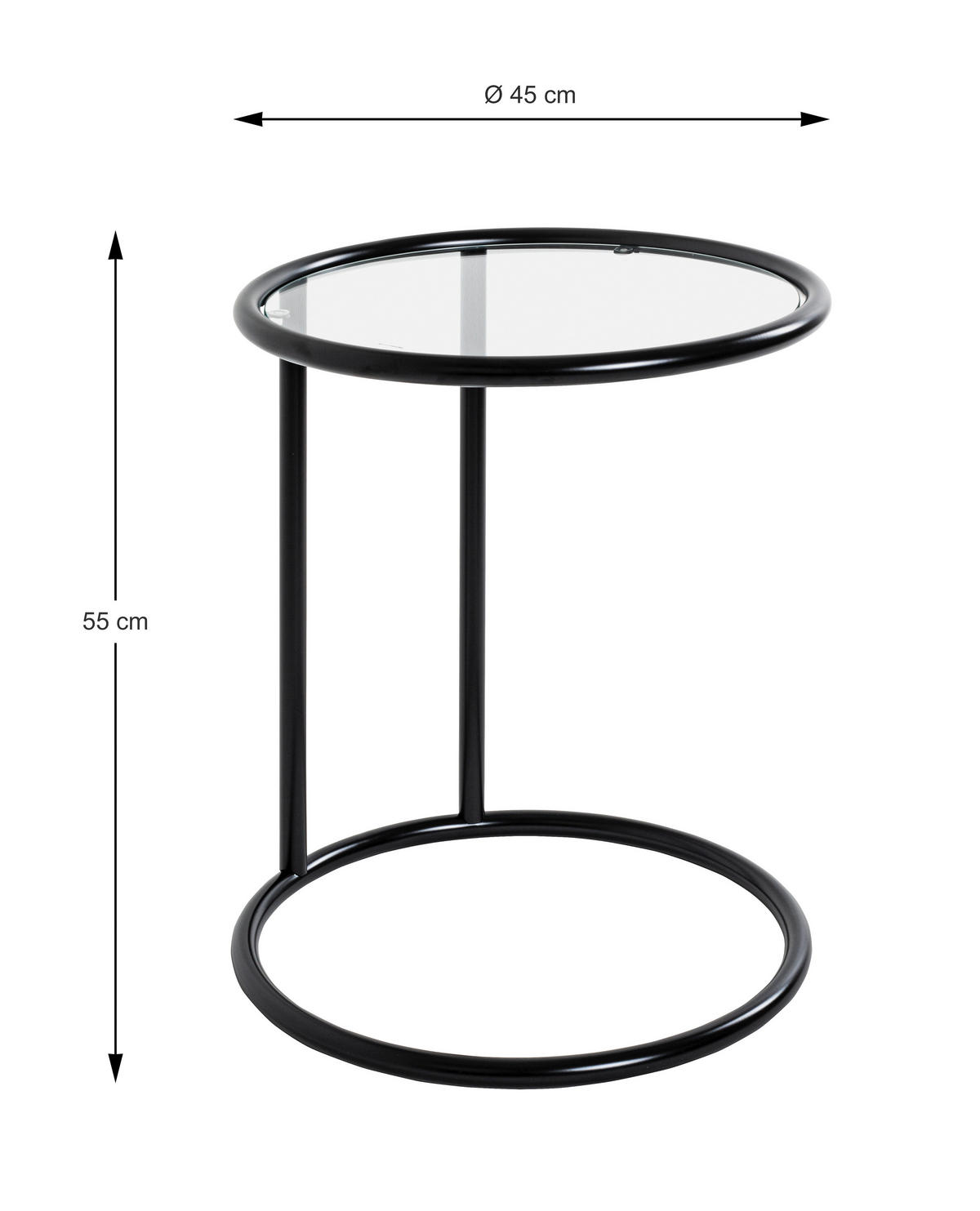 SIDOBORD i metall, glas 45/45/55 cm  - svart, Design, metall/glas (45/45/55cm)