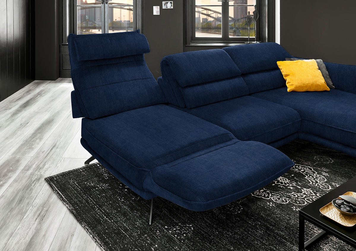 ECKSOFA Valdera in Velours Royalblau  283/153 cm  - Royalblau/Schwarz, Design, Textil/Metall (283/153cm) - Valdera