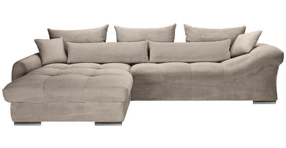 ECKSOFA Taupe Cord  - Taupe/Chromfarben, KONVENTIONELL, Textil/Metall (225/335cm) - Carryhome