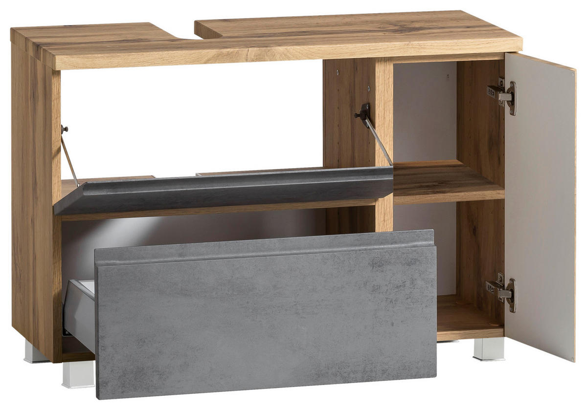 SKRINKA POD UMÝVADLO, 85/56/35 cm - svetlosivá/dub wotan, Modern, kompozitné drevo (85/56/35cm) - Held