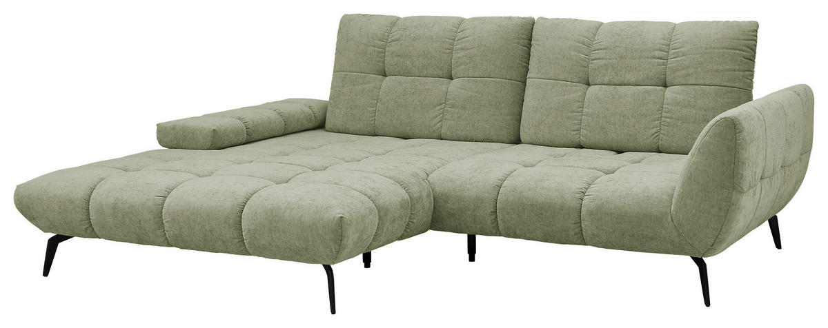 ECKSOFA Hellgrün Flachgewebe Rücken echt, Sitztiefenverstellung  - Schwarz/Hellgrün, KONVENTIONELL, Textil/Metall (211/273cm) - SetOne by Musterring