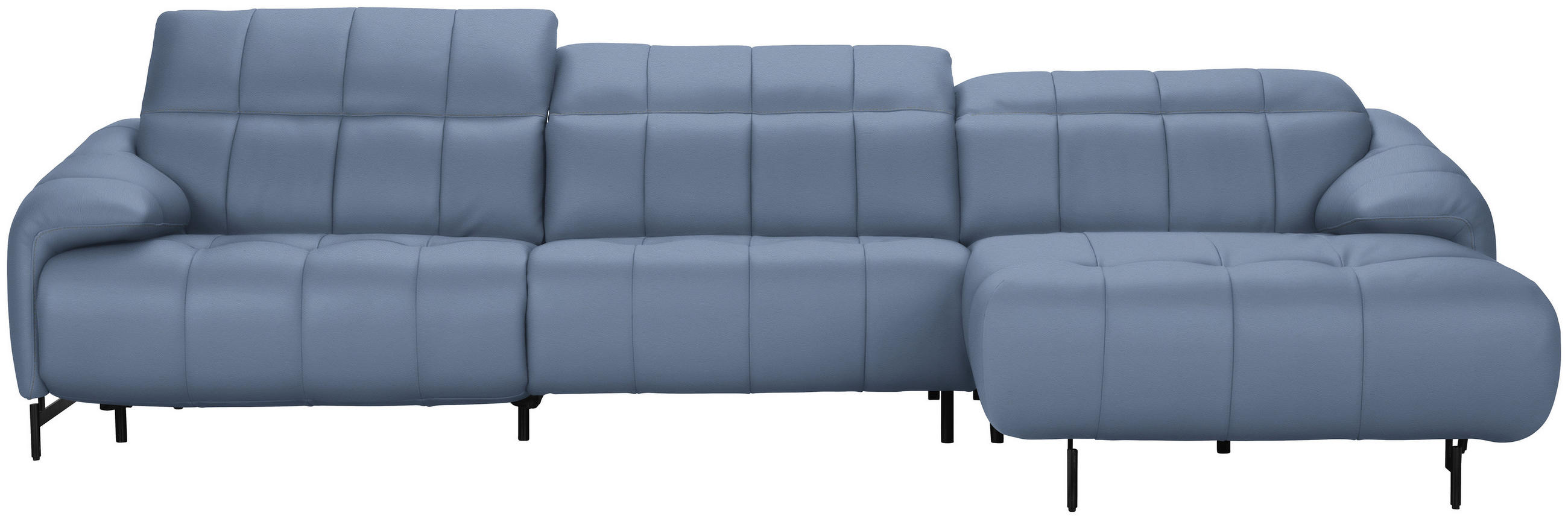 ECKSOFA in Echtleder Hellblau  - Schwarz/Hellblau, Design, Leder/Metall (313/165cm) - Emilio Belluti
