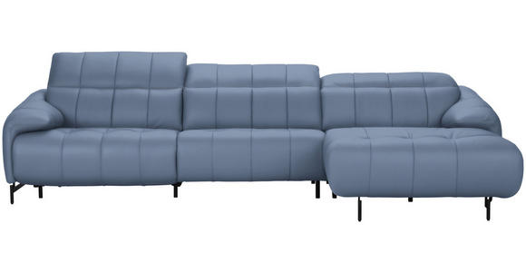 ECKSOFA in Echtleder Hellblau 313/165 cm - Schwarz/Hellblau, Design, Leder/Metall (313/165cm) - Emilio Belluti