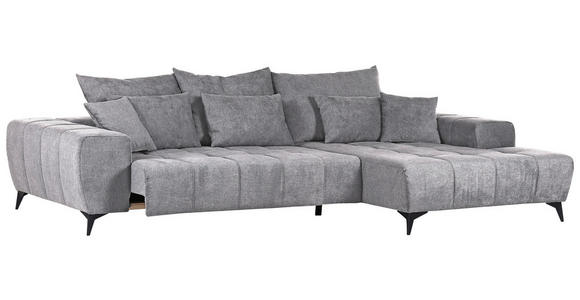 ECKSOFA Hellgrau Flachgewebe  - Hellgrau/Schwarz, KONVENTIONELL, Textil/Metall (300/205cm) - Carryhome