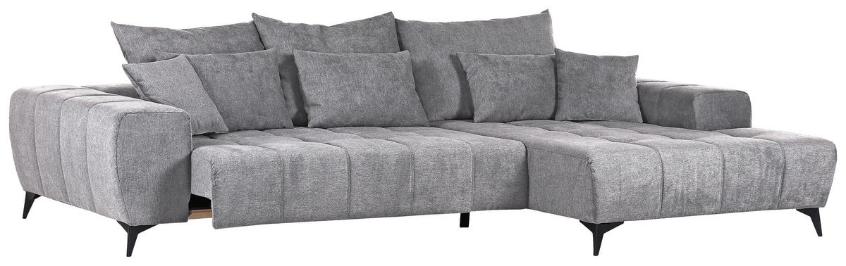 ECKSOFA in Flachgewebe Hellgrau  - Hellgrau/Schwarz, Konventionell, Textil/Metall (300/205cm) - MID.YOU