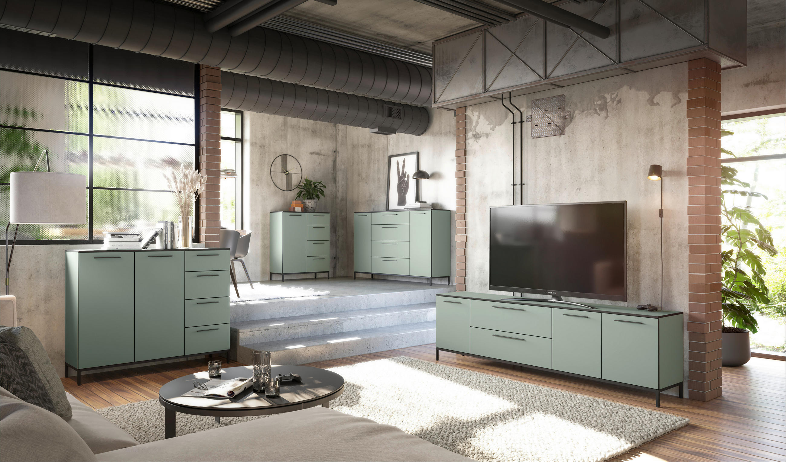 SIDEBOARD Soul  in 180/111/40 cm  - Schilfgrün/Schwarz, MODERN, Holzwerkstoff/Metall (180/111/40cm)