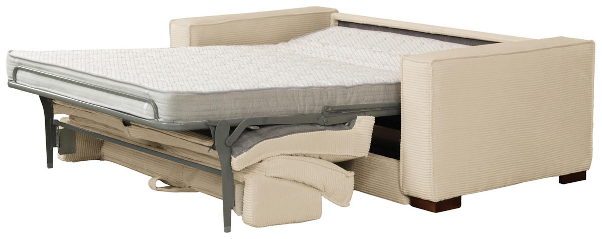 SCHLAFSOFA Cord Creme  - Dunkelbraun/Creme, Design, Holz/Textil (203/85/99cm) - MID.YOU