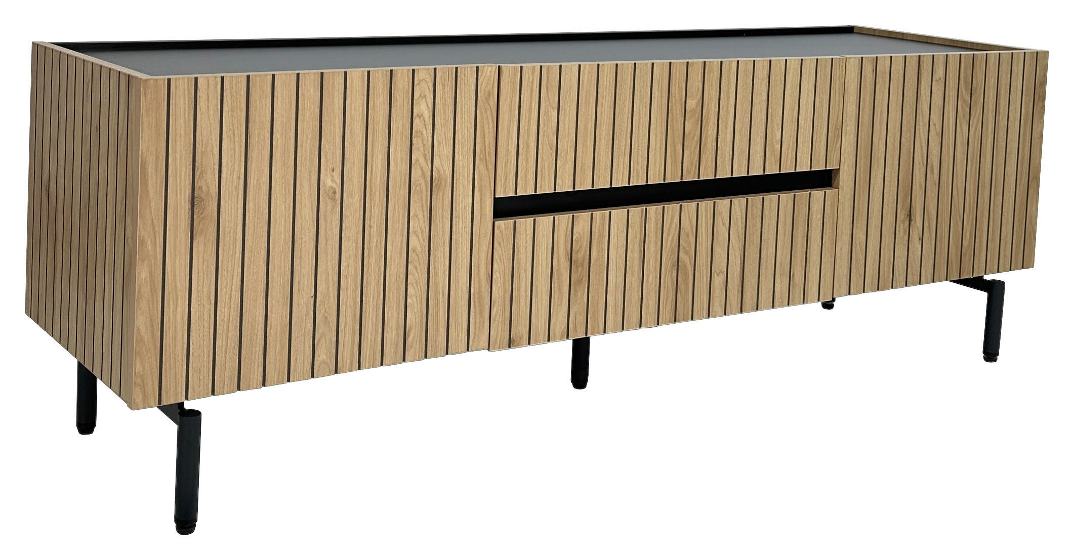LOWBOARD LINO in 150/50/40 cm - Eichefarben/Schwarz, Design, Holzwerkstoff/Metall (150/50/40cm) - Xora