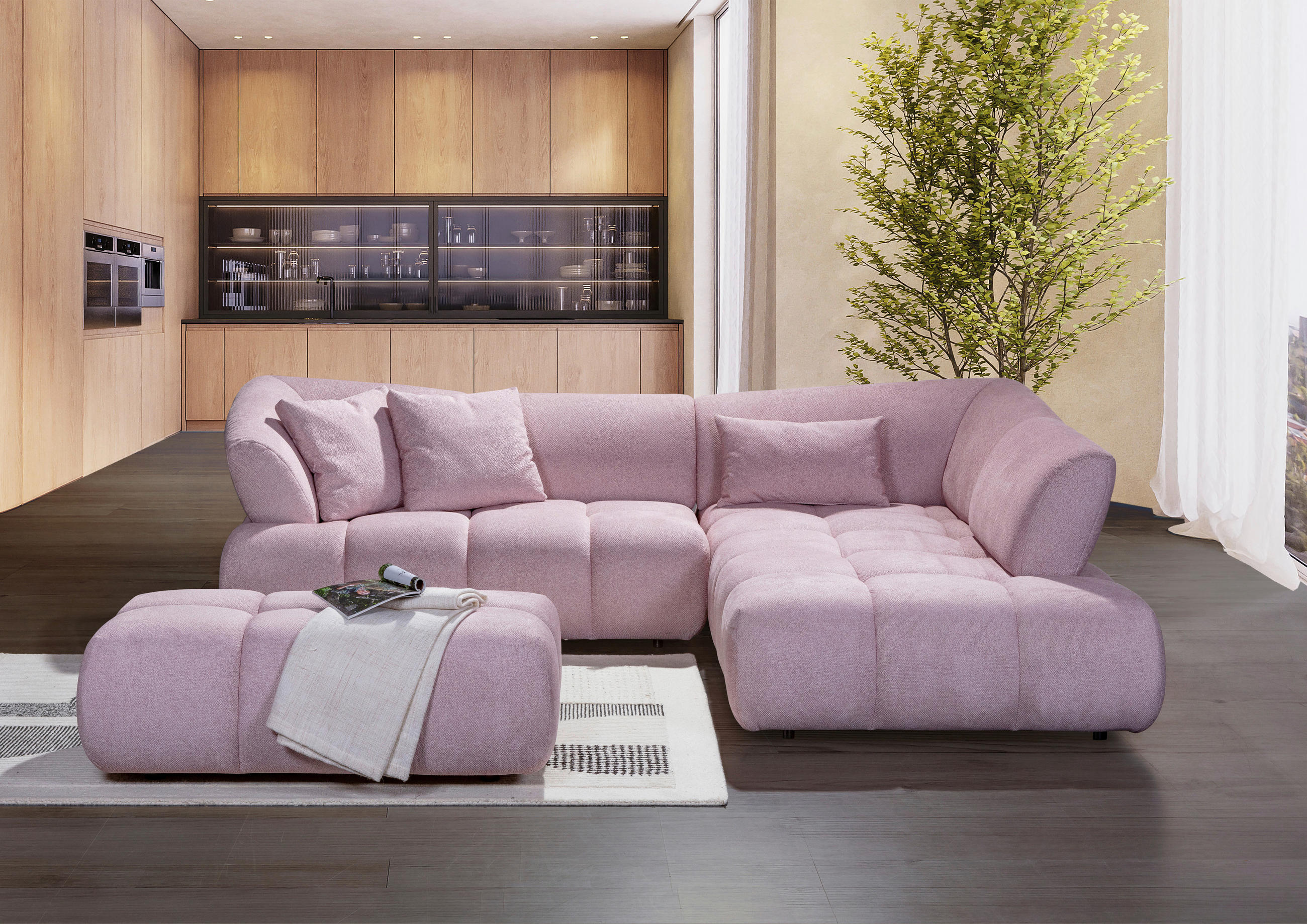 ECKSOFA Altrosa Velours  - Schwarz/Altrosa, Design, Kunststoff/Textil (283/220cm) - Xora