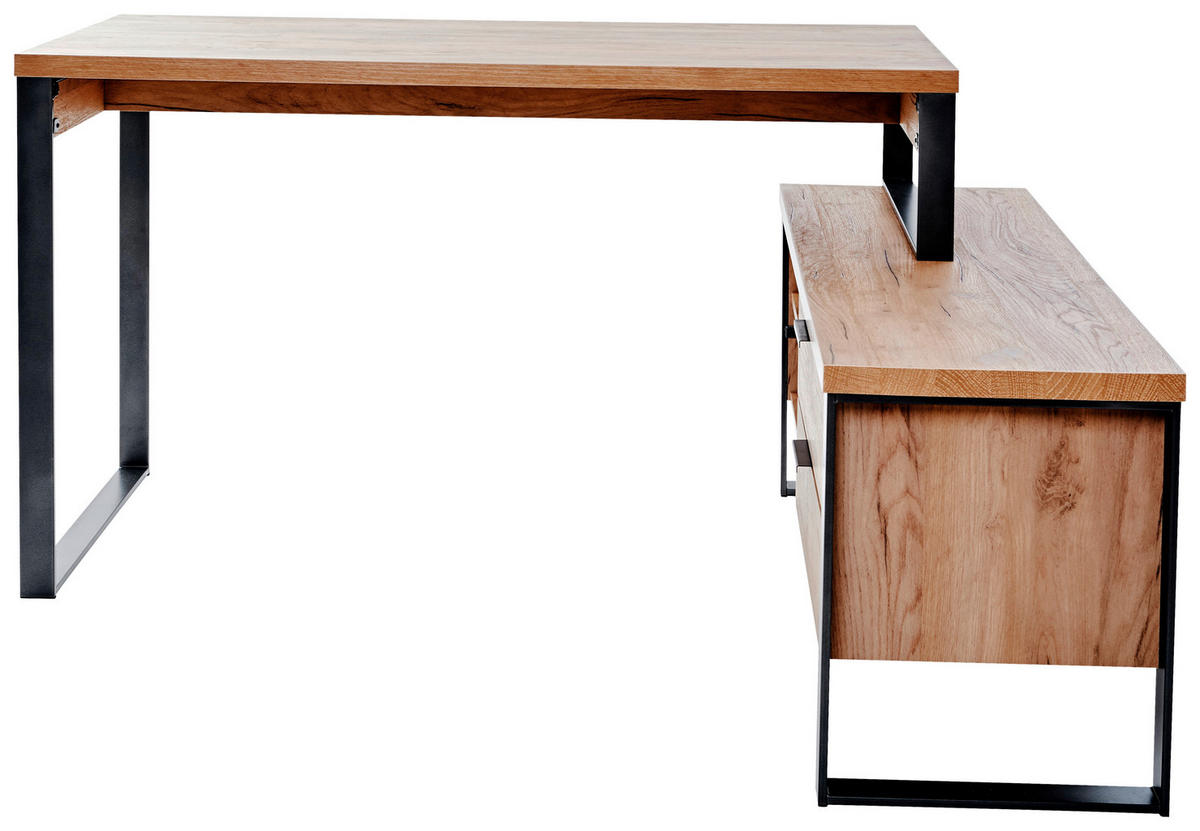 ECKSCHREIBTISCH 147/76/120 cm  in Eichefarben  - Eichefarben/Anthrazit, MODERN, Holzwerkstoff/Metall (147/76/120cm) - Novel