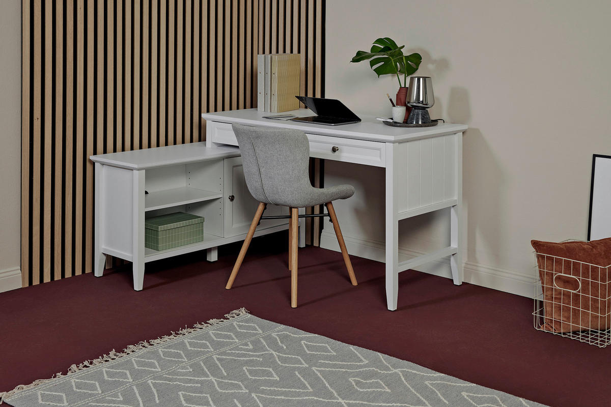 ECKSCHREIBTISCH 145/120/77 cm  in Weiss  - Weiss/Silberfarben, Modern, Holzwerkstoff/Metall (145/120/77cm) - MID.YOU