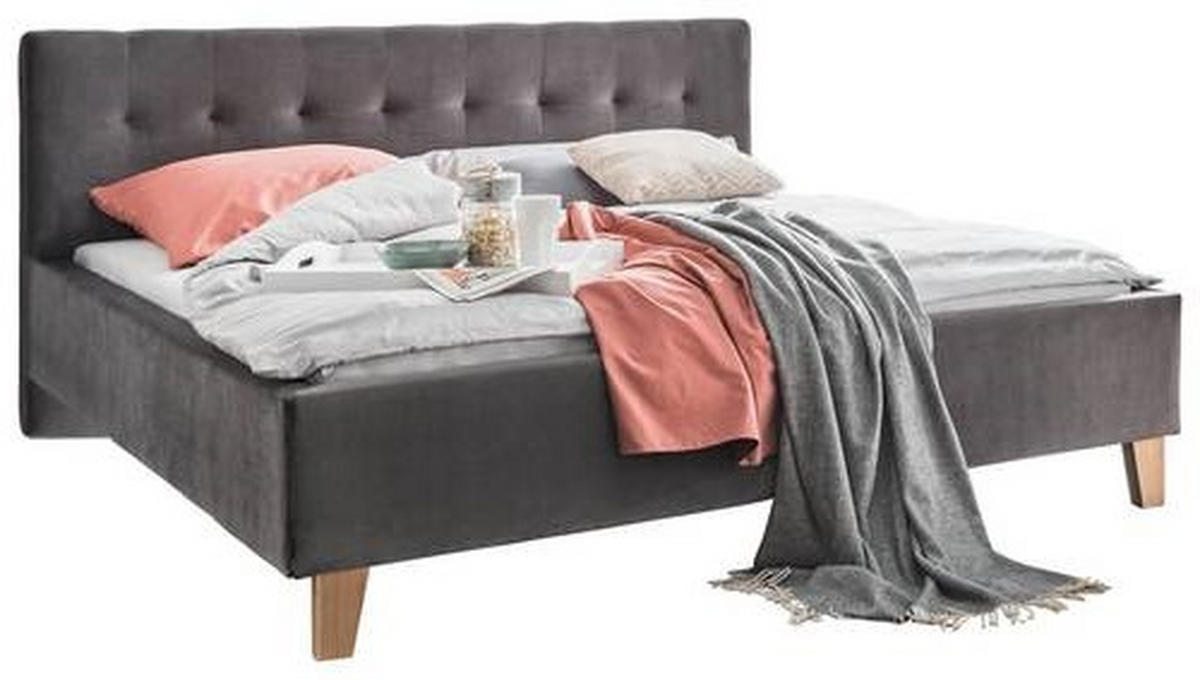 POLSTERBETT gepolstertes Kopfteil 180/200 cm  in Dunkelgrau  - Eichefarben/Dunkelgrau, Design, Holz/Textil (180/200cm) - Moderano