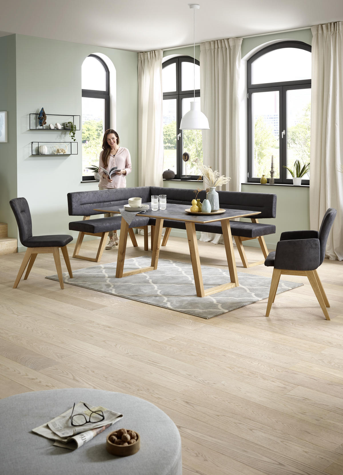 ESSTISCH in Holz, Kunststoff 220/100/76 cm  - Eichefarben/Grau, KONVENTIONELL, Holz/Kunststoff (220/100/76cm) - Dieter Knoll