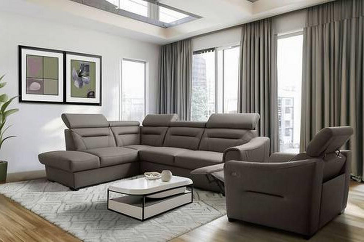 ECKSOFA  in Lederlook Echtleder Schlammfarben  - Wengefarben/Schlammfarben, Design, Leder/Holz (212/260cm) - Celina Home