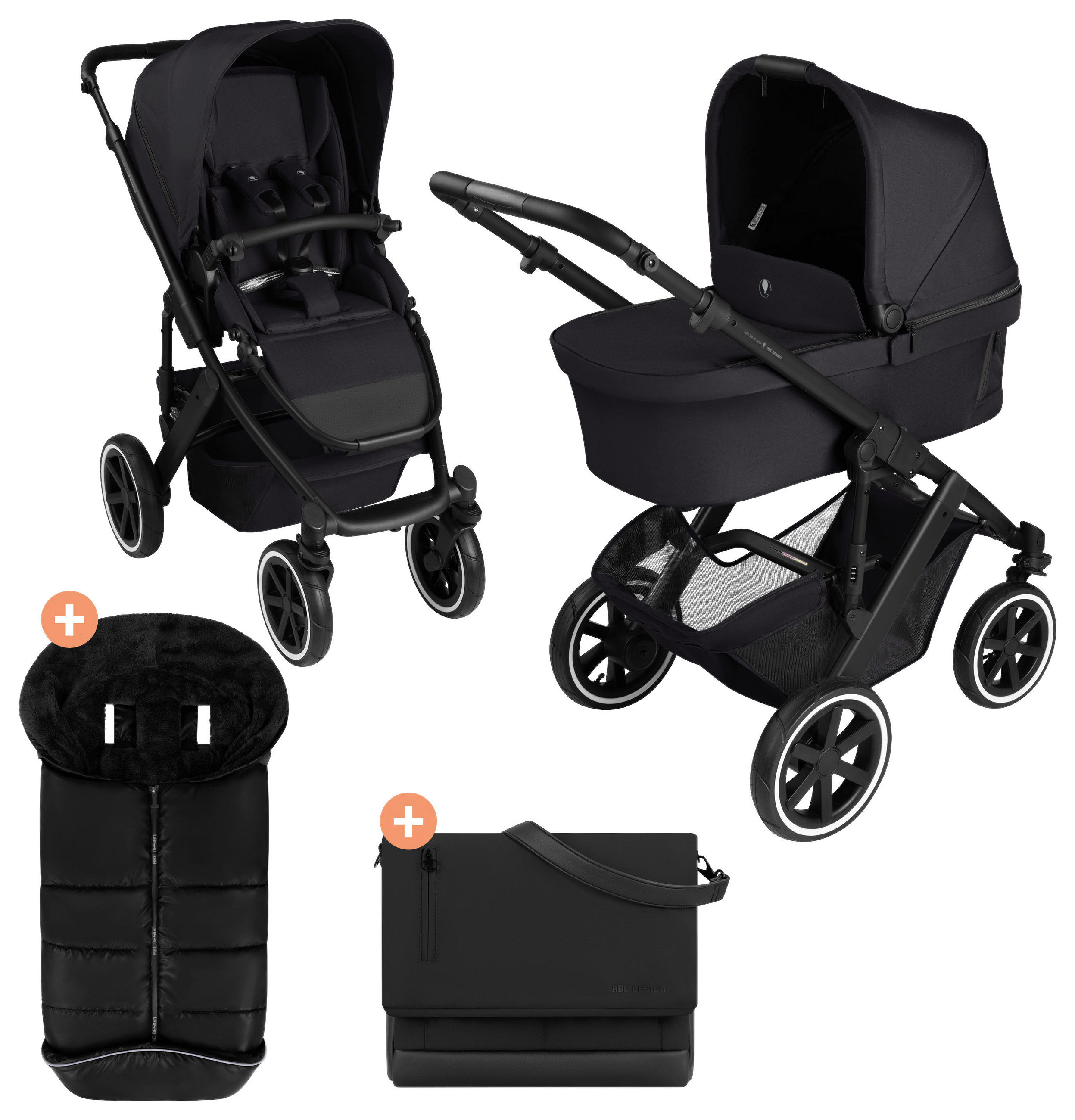 KINDERWAGENSET  Salsa 5 Air Herbst Set  Coal  - Schwarz, Basics, Textil/Metall (63/118/95,5cm) - ABC Design