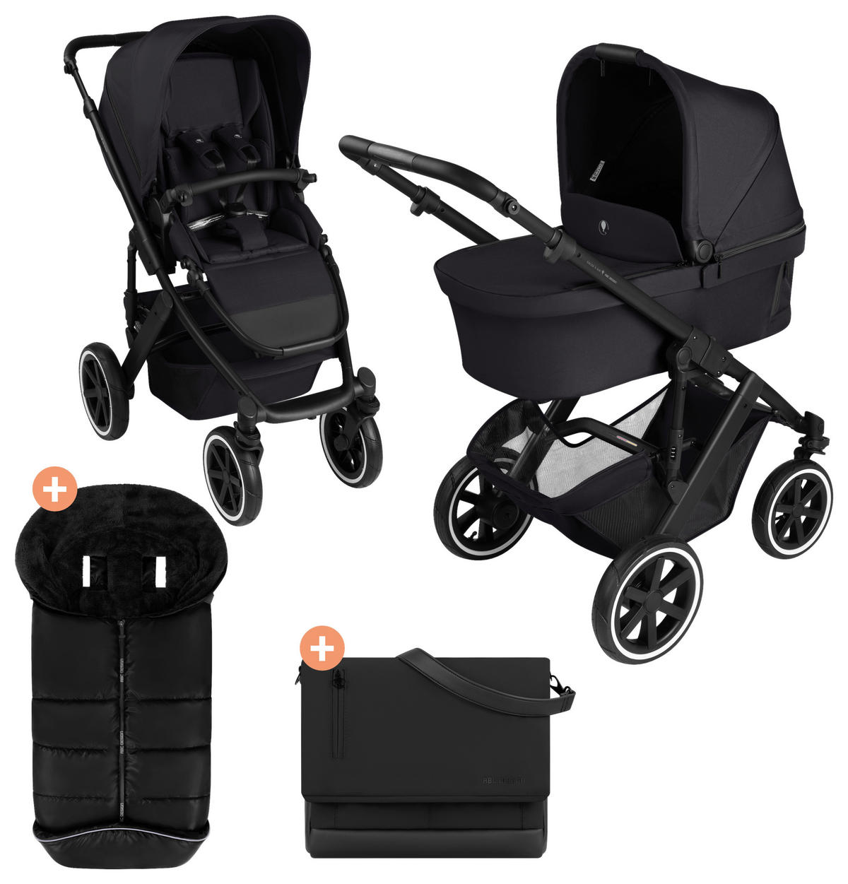 KINDERWAGENSET  Salsa 5 Air Herbst Set  Coal  - Schwarz, Basics, Textil/Metall (63/118/95,5cm) - ABC Design