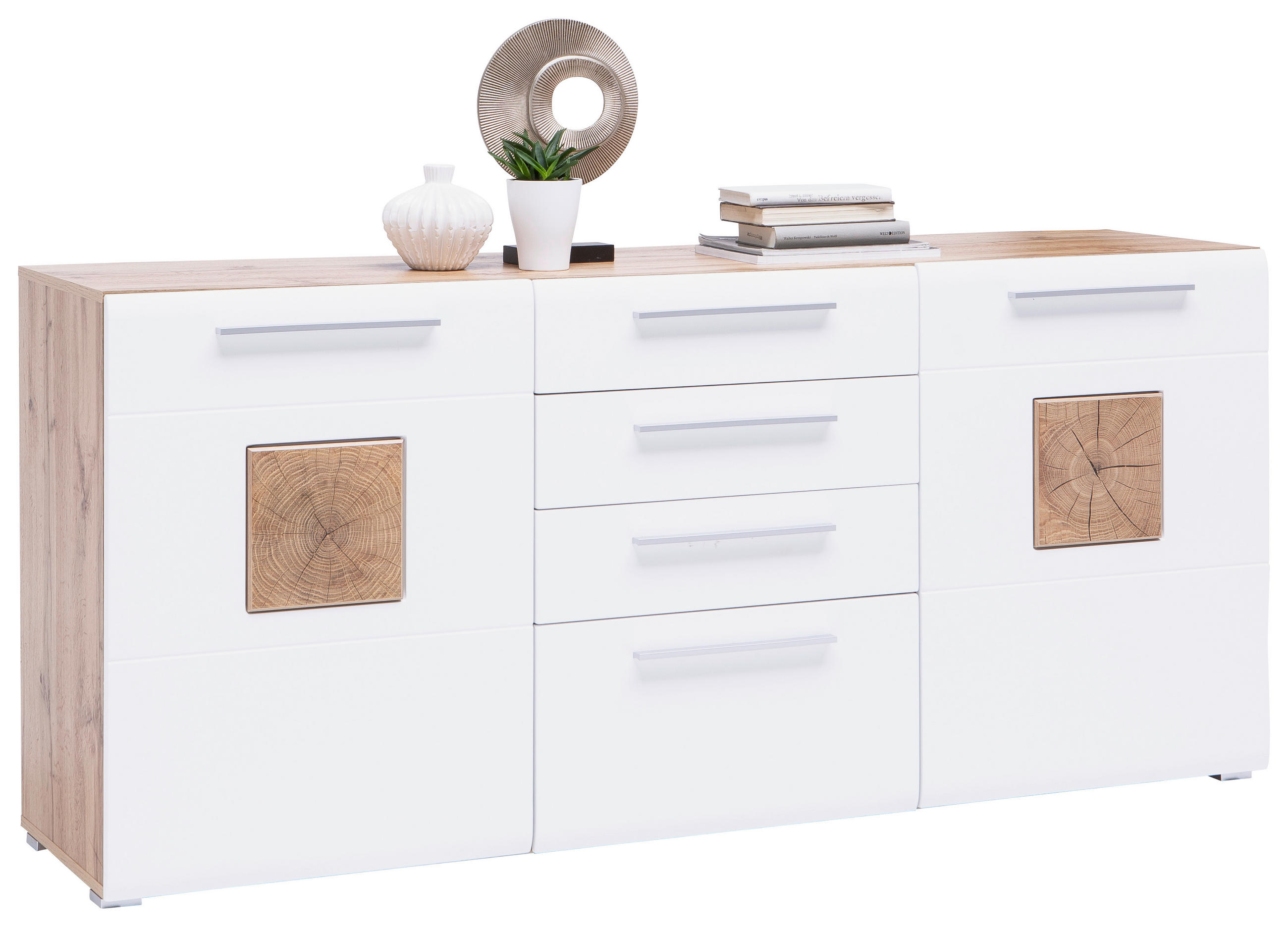 KOMODA, bela, barve hrasta - barve kroma/barve hrasta, Konvencionalno, umetna masa/leseni material (180/82/43cm) - Hom`in